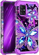 for Galaxy A51 5G Case,Glow in The Dark Three Layer Heavy Duty Shockproof Full Body Hard Plastic Bumper+Soft Silicone Protective Case for Samsung Galaxy A51 5G,Amaranth Dark