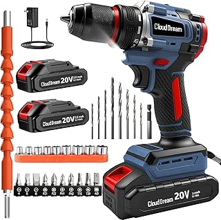 Cordless Drill Set,Electric Power Drill with 2 Battery,60N.m,21+1 Torque,2 Variable Speed,30pcs Acessories,Built-in LED,Kit for Home