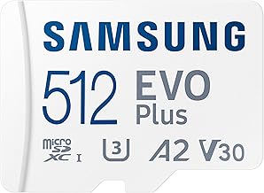 EVO Plus microSD Memory Card + Adapter, 512GB microSDXC, Speeds Up to 160 MB/s, UHS-I, C10, U3, V10, A3, Upgrade Storage for Phones, Tablets, Gaming Consoles, DSLR Cameras, PCs, MB-MC512SA/AM