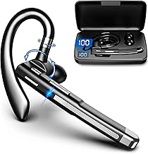Bluetooth Headset V6.1, Wireless Bluetooth Earpiece with 500mAh Charging Case,100 Hours Talking Time, CVC8.0 Noise Cancelling Single-Ear Earphone, Hand-Free Headphones for Trucker, Office, Business