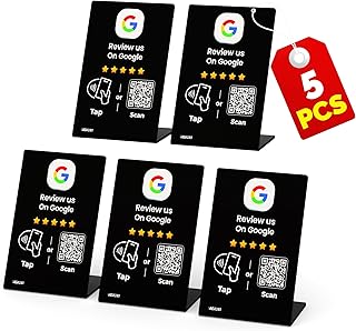 Google Review Stand (5 PCS)- Boost Reviews w/Reusable Google Review Tap Card Stand & QR Code Stand -No App, No Subscription-Android & iPhone Compatible -Boost Google Reviews for Online Growth
