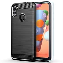 Galaxy A11 case,Samsung A11 case,with HD Screen Protector,MAIKEZI Soft TPU Slim Fashion Non-Slip Protective Phone Case Cover for Samsung Galaxy A11(Black Brushed TPU)