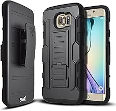 STARSHOP Compatible with Samsung Galaxy S6 Edge Case, Dual Layers Kickstand with [0.33m 9H Tempered Glass Screen Protector Included] and Locking Belt Clip (Black)