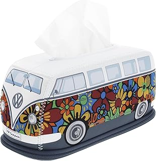 VW Collection - Volkswagen Neoprene Holder-Dispenser for Paper Tissues, Cosmetic Tissues or Napkins in T1 Bus Campervan Design (Flower Power/Multicolor)