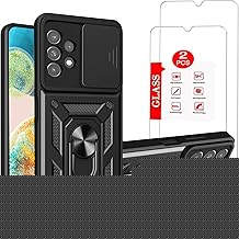 for Samsung Galaxy A23 Case with [2 Pack] Glass Screen Protector, Galaxy A23 4G / 5G Case Heavy Duty Shockproof Armor [Military-Grade] Protective，with Lens Protects Magnetic Ring Stand Cover