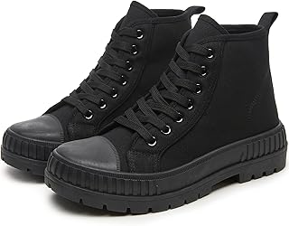 Women's White Platform Sneakers Fashion High Top Canvas Shoes for Women Black Lace-Up Canvas Sneakers Casual Platform Tennis Shoes