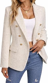 2026 Women's Tweed Plaid Blazer Jacket - Fully Lined Fashion Business Casual Elegant Work Coat with Pockets