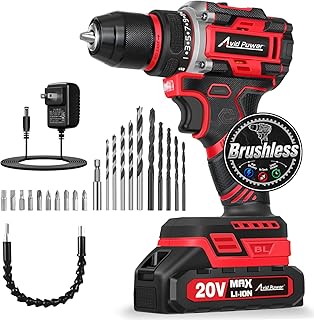 Brushless Power Drill Set, 20V Cordless Drill Driver Kit with 2.0Ah Battery and Charger, 3/8-Inch Metal Chuck, 355 In-lbs Torque, 2-Variable Speed, 26 Position and 22pcs Accessories