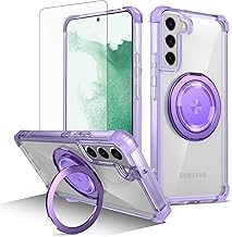 Phone Case for Samsung Galaxy S22 5G with Tempered Glass Screen Protector Slim Magnetic Rugged Stand Ring Holder Hybrid Protective Clear Cell Cover S 22 22S 4G G5 6.1 inch Women Men Purple