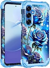 Miqala for Galaxy S25 Plus 5G Case,Glow in The Dark Three Layer Heavy Duty Shockproof Full Protection Hard Plastic Bumper+Soft Silicone Protective Case for Samsung Galaxy S25 Plus 6.7 inch,Blue Rose