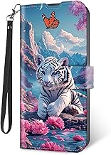 Wallet Case for Samsung Galaxy S25 with RFID Blocking Credit Card Holder, Flip PU Leather Magnetic Closure Wrist Strap Phone Cover for Samsung Galaxy S25, White Tiger Cub