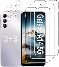 [3+3] Screen Protector for Samsung Galaxy A14 5G, 3 Pack Tempered Glass & 3 Pack Camera Lens Protector, 9H Hardness, HD Clear, Case Friendly