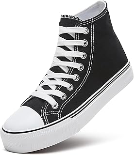 Womens High Top Canvas Sneakers,Lace-up Canvas Shoes,Casual Tennis Walking Shoes