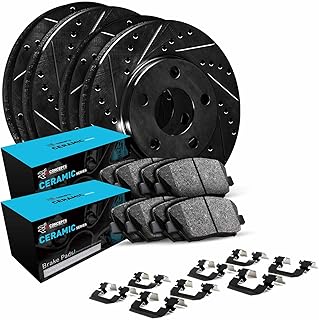 Front and Rear Brake Kit For 2018-2022 Volkswagen Atlas| Drilled Slotted Brake Rotors| Ceramic Brake Pads and Rotors Kit| Hardware included