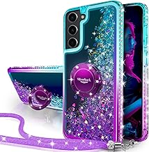 for Samsung Galaxy S22 Case, Moving Liquid Holographic Sparkle Glitter Case with Kickstand, Girls Women Bling Diamond Ring Slim Protective Case for Galaxy S22 5G - Purple