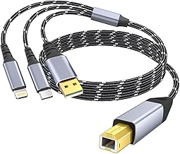 Printer Cable,USB C&USB-A to USB-B Cable，High Speed Nylon Braided Scanner Printer Cord for Dell Epson Brother Lexmark Xerox Samsung Piano DAC & More 3.3FT