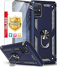TJS Phone Case Compatible with Samsung Galaxy A71 5G/A91/M80s (Not Fit Galaxy A71 4G/Verizon Galaxy A71 5G UW), with [Tempered Glass Screen Protector] Metal Ring Magnetic Support Cover (Blue)
