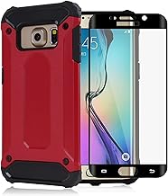 Asuwish Phone Case for Samsung Galaxy S6 Edge Plus with Tempered Glass Screen Protector Cover and Slim Rugged Hybrid Layer Cell Accessories Protective Glaxay S6edge + S 6edge 6s 6 Edge+ Women Men Red