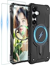 for Samsung Galaxy-S25-Case with Magsafe, 2×Screen Protector, S24 Magnetic Phone Case Anti-Fingerprint Military Grade Shockproof Protective Cover for Galaxy S24/S25,Black