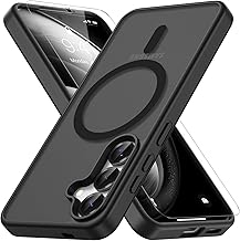 for Samsung Galaxy S24 Case / S25 Case, Compatible with MagSafe, Magnetic Translucent Matte Slim Protective Cover with 1 Screen Protector - Military-Grade Drop Protection (Black)