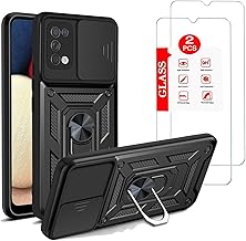 for Samsung Galaxy A02S / M02S (166.5mm) Case with [2 Pack] Tempered Glass Screen Protector, for Galaxy A02S Heavy Duty Armor [Military-Grade] Protective，Lens Protects Magnetic Kickstand Phone Case