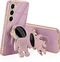 Compatible with Samsung Galaxy S22 5G Case, Cute 3D Astronaut Stand Rectangle Silicone Plating Full Lens Camera Protection Shockproof Soft Back Bumper Cover Phone Case for Samsung S22, Purple