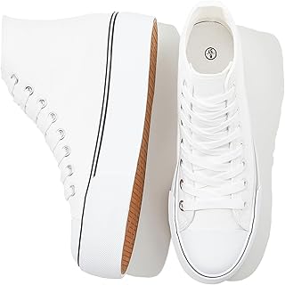 Womens High Top Canvas Shoes White Black Platform Sneakers Lace Up Shoes for Women