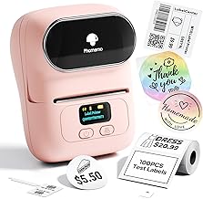 Phomemo Label Printer - M110 Thermal Label Printer Barcode Label Maker Mini Bluetooth Sticker Printer for Small Business, Home, Office, Logo, Address, Name Tag, Clothing, Organizing, Pink