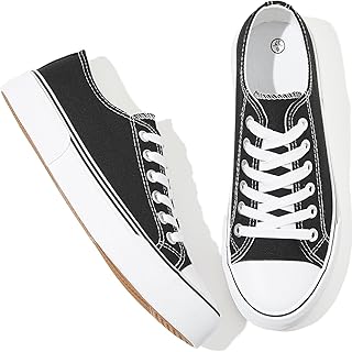 Canvas Tennis Shoes for Women Low Top Casual White Black Sneakers for Women Lace Up Fashion Comfortable Walking Shoes