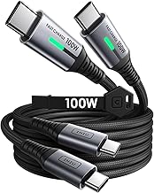 INIU USB C to USB C Cable, (6.6ft, 2-Pack) 100W USB C to C Fast Charging Cord, Braided Type C Charger Cable for iPhone 16 Pro Max 15 Plus Samsung Galaxy S24 S21 S10 Note 10 MacBook iPad Kindle etc.