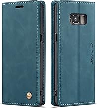 Case for Samsung Galaxy S8, Vintage PU Leather Wallet Case Card Slot Kickstand Magnetic Closure Shockproof Flip Folio Cover for Samsung Galaxy S8 - Blue
