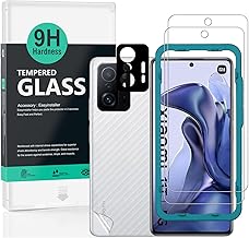 Screen Protector For Xiaomi 11T/11T Pro(5G),with 2Pcs Tempered Glass,1Pc Camera Lens Protector,1Pc Backing Carbon Fiber Film [Fingerprint Reader,Easy to install]