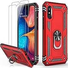 IKAZZ for Galaxy A10e Case with Screen Protector,Military Grade Shockproof Heavy Duty Protective Phone Cover Pass 16ft Drop Test with Magnetic Kickstand Car Mount Holder Red