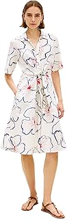 Women's Short Sleeve Linen Shirt Midi Dress with Pockets