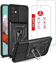 For Samsung Galaxy A51 4G Case【 Not Fit A51 5G Version】with [2 Pack] Tempered Glass Screen Protector,[Military-Grade] Protective，with Lens Protects Magnetic Kickstand Car Mount Holder Case