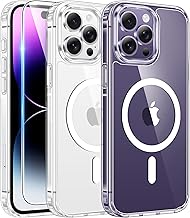 for iPhone 14 Pro-Max Case: Clear Magnetic Phone Cases with Screen Protector Compatible with Magsafe Slim Anti Yellowing Rugged Shockproof Protective Transparent Cell Cover (A-Clear)