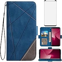 Compatible with Samsung Galaxy S9 Wallet Case and Tempered Glass Screen Protector Leather Flip Cover Card Holder Stand Cell Accessories Phone Cases for Glaxay S 9 Edge 9S GS9 Women Men Blue