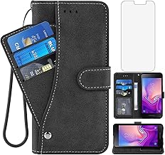 Compatible with Samsung Galaxy J2 Pure J2 Core 2018 2020 J 2 Dash 2J Shine 2019 Wallet Case and Tempered Glass Screen Protector Flip Credit Card Holder Stand Cell Phone Cover for SM-J260A J260A Black