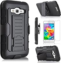 Star Armor Holster Cases Compatible for Galaxy Grand Prime G530, Dual Layers Kickstand Phone Cover with [Premium HD Screen Protector Included] and Locking Belt Clip (Black)