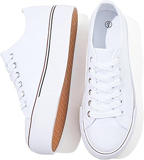 Womens White Platform Sneakers Low Top Platform Shoes Black Canvas Shoes for Women