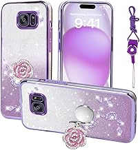 for Samsung Galaxy S7 Case, Mobile Phone Case for Cute Soft Slim Cover for Girls Women with Ring Stand Strap Lanyard Shockproof Protective Cover for Samsung S7 (Purple)