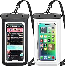 Waterproof Phone Pouch,2 Pack Black White Phone Waterproof Case,Cell Phone Dry Bag,Protection Level: IP68,Beach Cruise for Apple iPhone,Samsung,and More,Lanyard Included,(Fits Up to 8.3”),Black,White