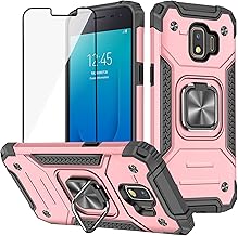 Asuwish Compatible with Samsung Galaxy J2 Pure Core J 2 Dash 2J Shine Case and Tempered Glass Screen Protector Cell Ring Holder Kickstand Phone Covers for J2Core J2Dash J2Pure J2Shine J260A Rose Gold