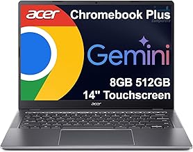Acer Chromebook Plus 514 Laptop (14" FHD+ Touchscreen, Intel 8-Core i3-N355, 8GB RAM, 512GB SSD) Education, K12, Students & Business, 1080p Webcam, Backlit KB, Lightweight, Google AI, Chrome OS