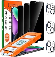 [Auto-Dust Removal] 3 Pack Privacy Screen Protector for iPhone 14 Anti Spy Private Accessories, Case Friendly Film, Military Grade Tempered Glass 3 Camera Lens Protector