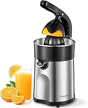 Electric Citrus Juicer Squeezer, Orange Juicer with Two Interchangeable Cones, Suitable for orange, lemon and Grapefruit, Brushed Stainless Steel, Easy to Clean and Use (Black+Silver)