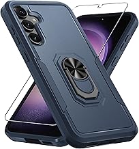 Compatible with Samsung Galaxy S24/S25 Case with Screen Protector Tempered Glass,Heavy Duty Shockproof Full Body Phone Cover Built in Metal Ring Holder Kickstand,2025 Navy Blue