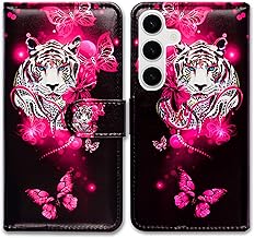 Bcov Case for Samsung Galaxy S25 Plus,White Tiger Butterfly Leather Flip Phone Case Wallet Cover with Card Slot Holder Kickstand Case for Samsung Galaxy S25+