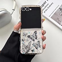 UEEBAI Wave Butterfly Case for Samsung Galaxy Z Flip 7 5G Case, Pretty Bling Star Butterfly Cute Shiny Glitter Phone Cover for Girls Bling Clear Cover Curly Shockproof Girly - Black