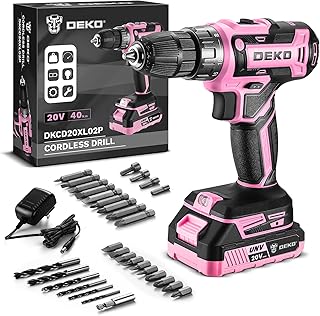 Power Drill Cordless: DEKOPRO Pink Cordless Drill 20V Electric Power Drill Set Tool for Women Drills with Battery and Charger 20 Volt Drills Driver Kit